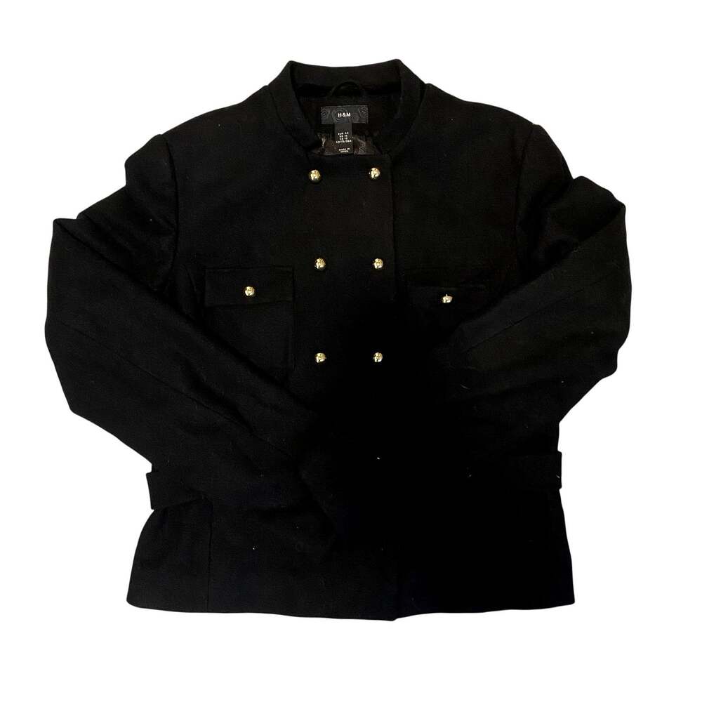 ZARA Women's Size M Black Wool Blend Military Button Jacket